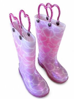Western Chief Girls Size 7 Pink Heart Light-Up Rain Boots